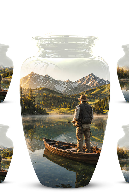 Fishing Cremation Urn - Artistic Landscape Fishing Urns For Dad Ashes