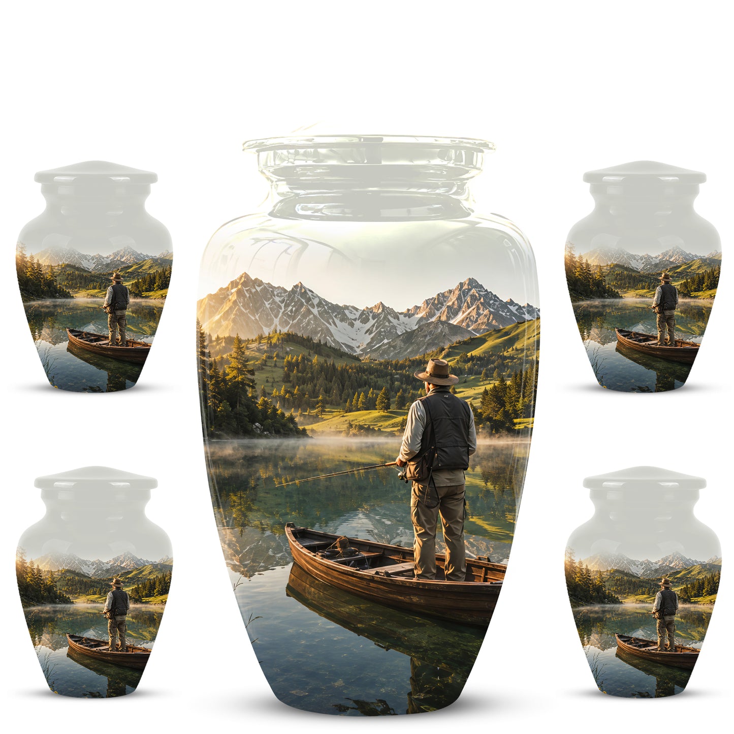 Fishing Cremation Urn - Artistic Landscape Fishing Urns For Dad Ashes