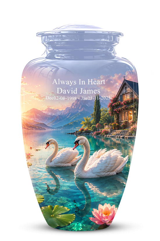 Couple Swan Themed Urn - Artistic Handcrafted Burial Urns For Humans