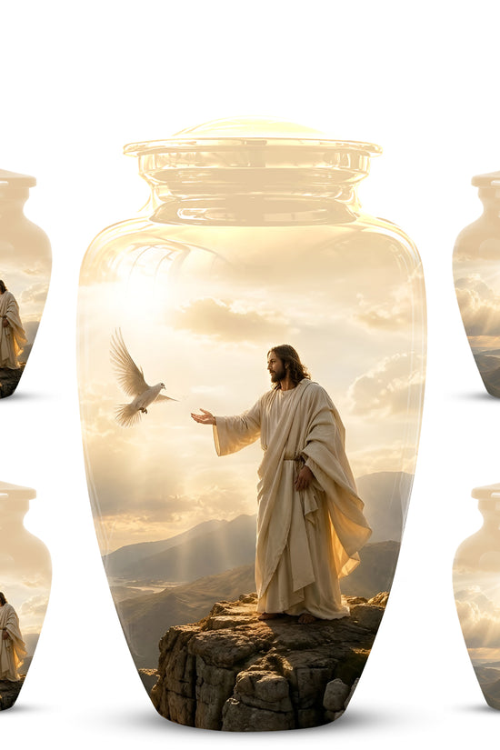 Jesus With Dove Themed Urn - Peaceful Eternal Rest Urn For Human Ashes