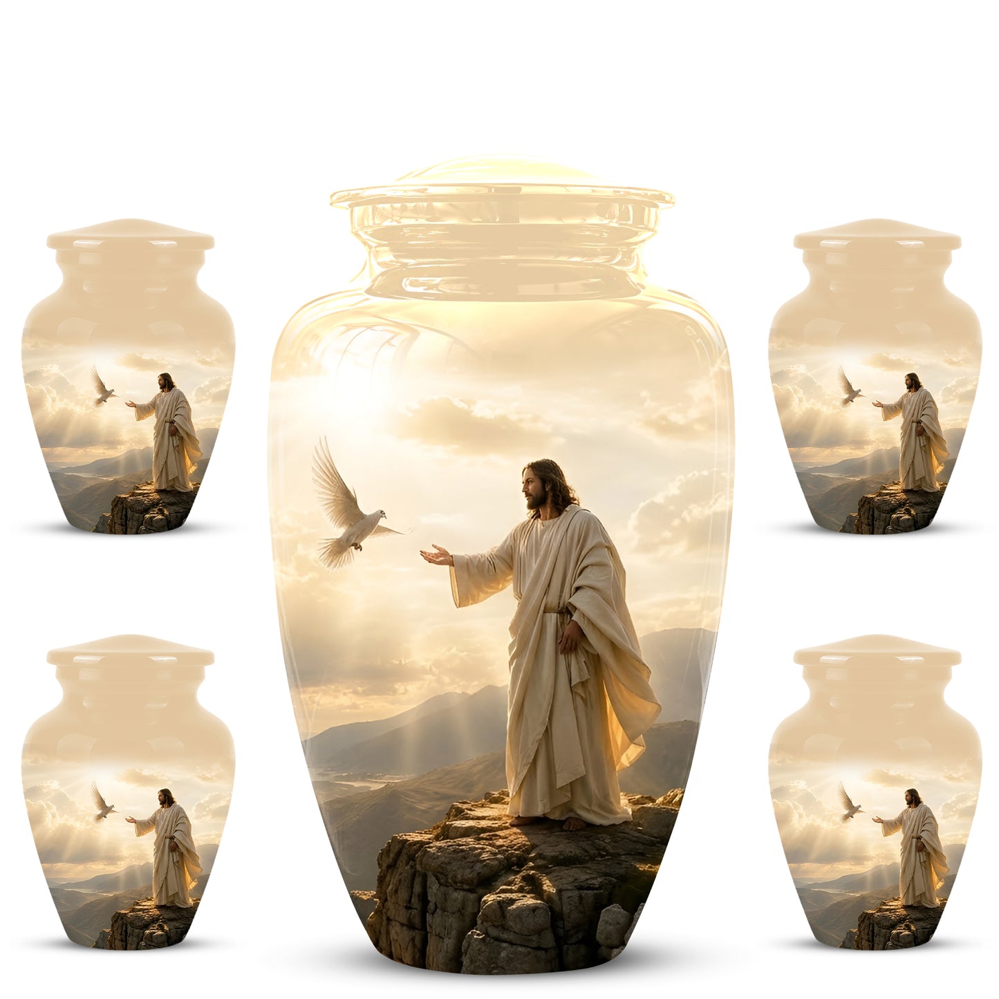 Jesus With Dove Themed Urn - Peaceful Eternal Rest Urn For Human Ashes