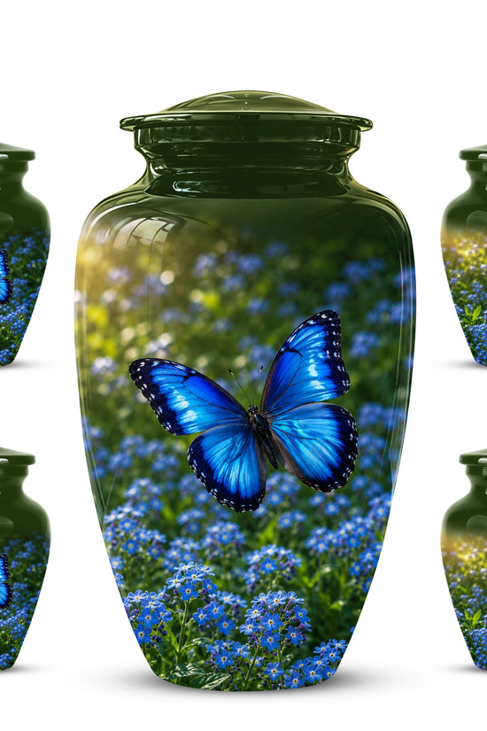 Blue Flying Butterfly Themed Urn - Majestic Butterfly Urns For Ashes