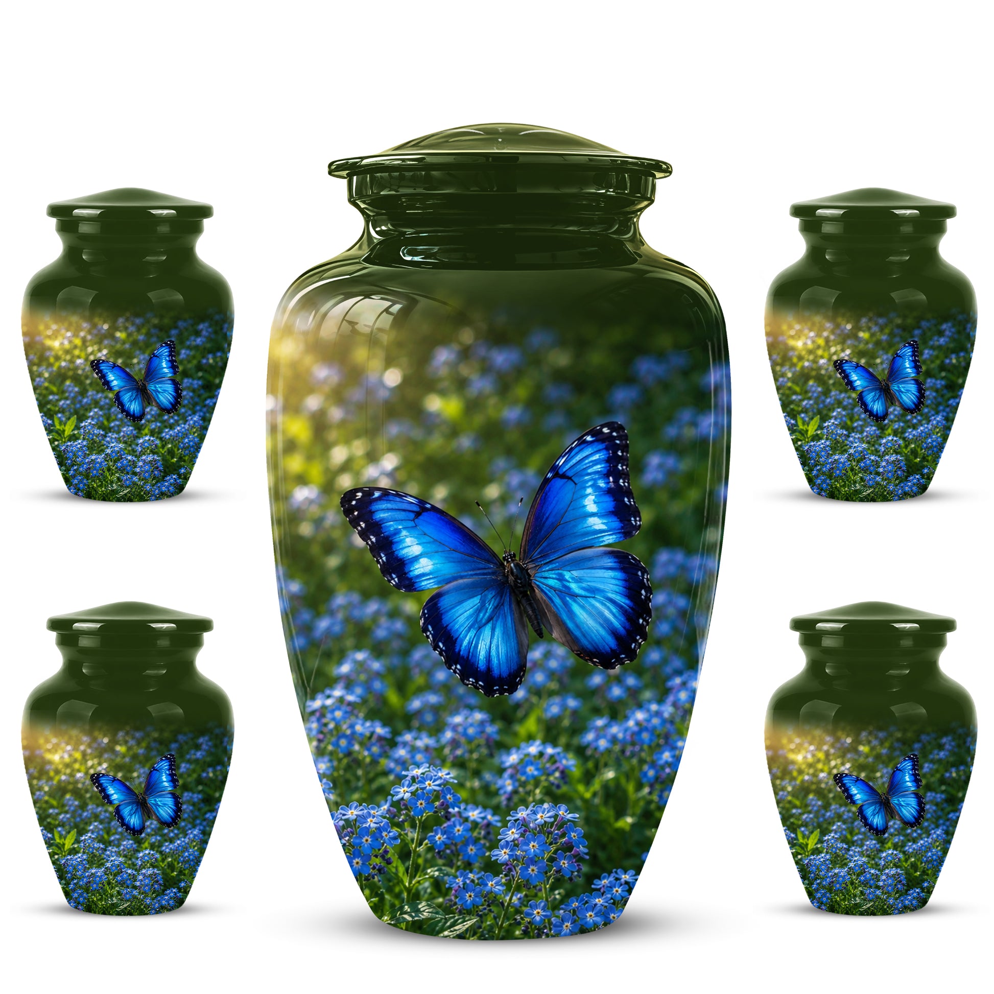 Blue Flying Butterfly Themed Urn - Majestic Butterfly Urns For Ashes