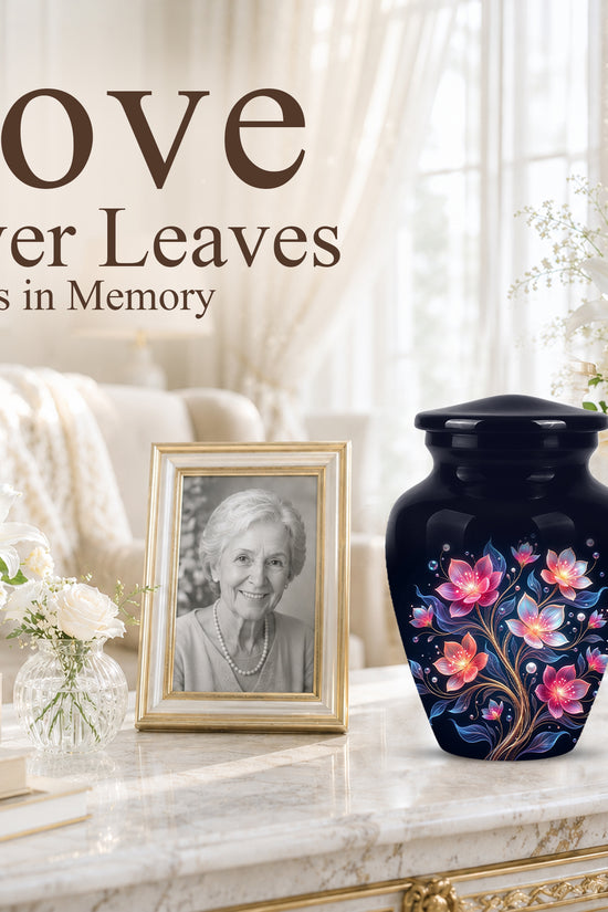 Hand-Painted Lotus Flower Cremation Urn - Decorative Urns On Sale