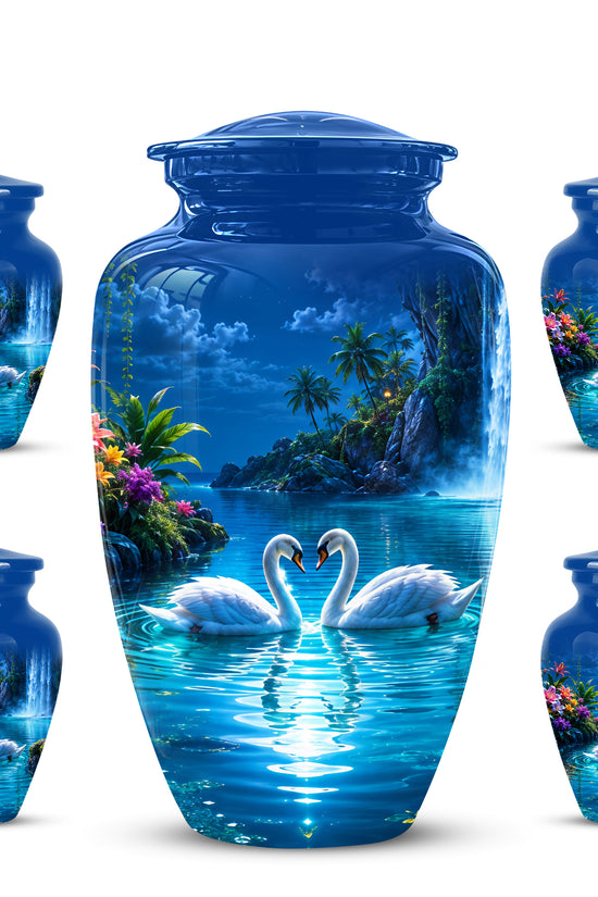 White Couple Swan Urn - Beautiful Memorial Keep Urns For Loved Ones
