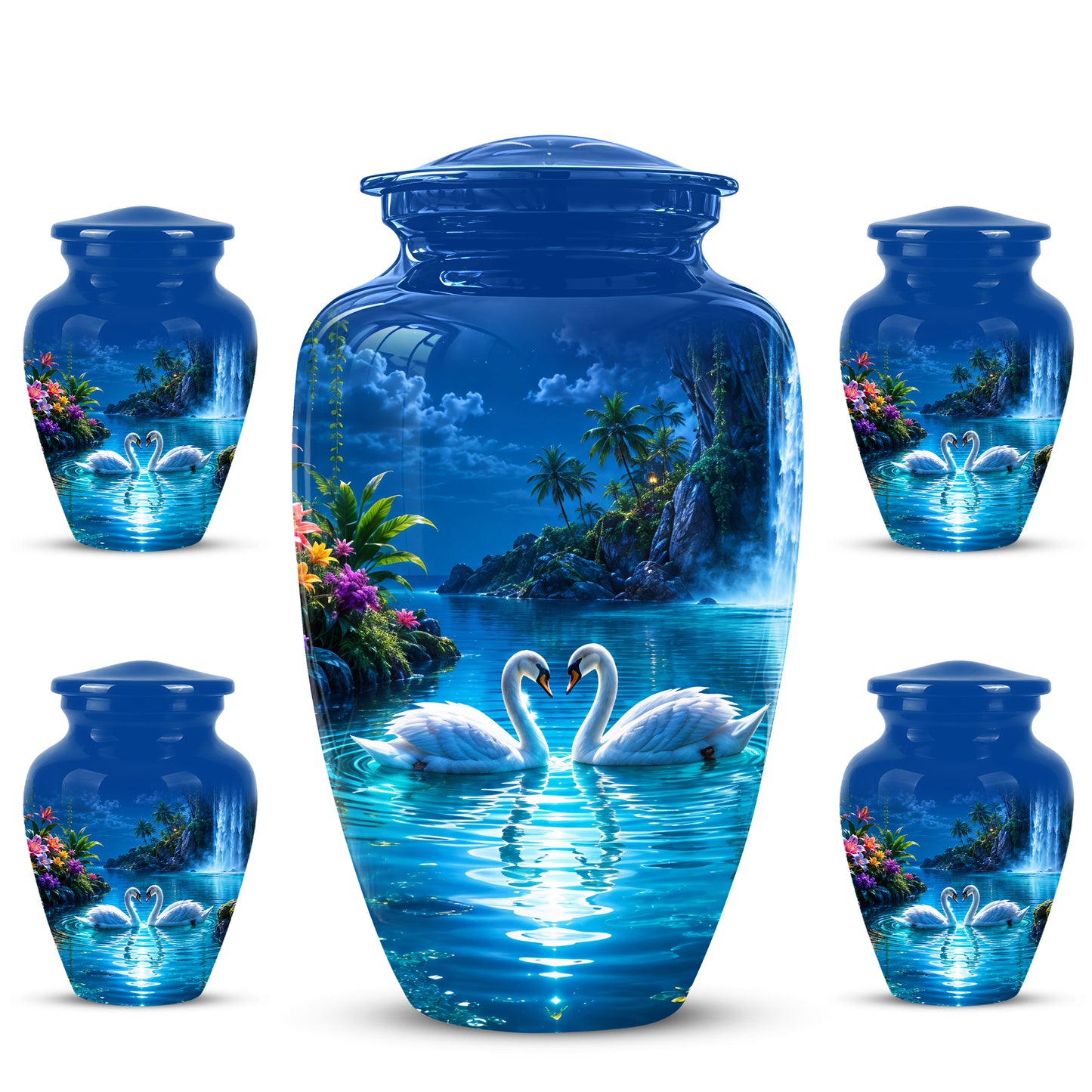 White Couple Swan Urn - Beautiful Memorial Keep Urns For Loved Ones