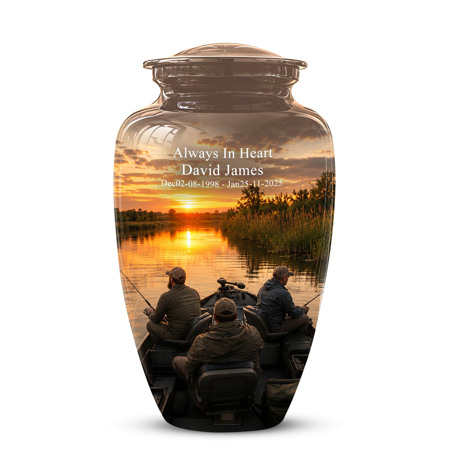 Fisherman Sunset Cremation Urn - Personalized Burial Urns For Ashes