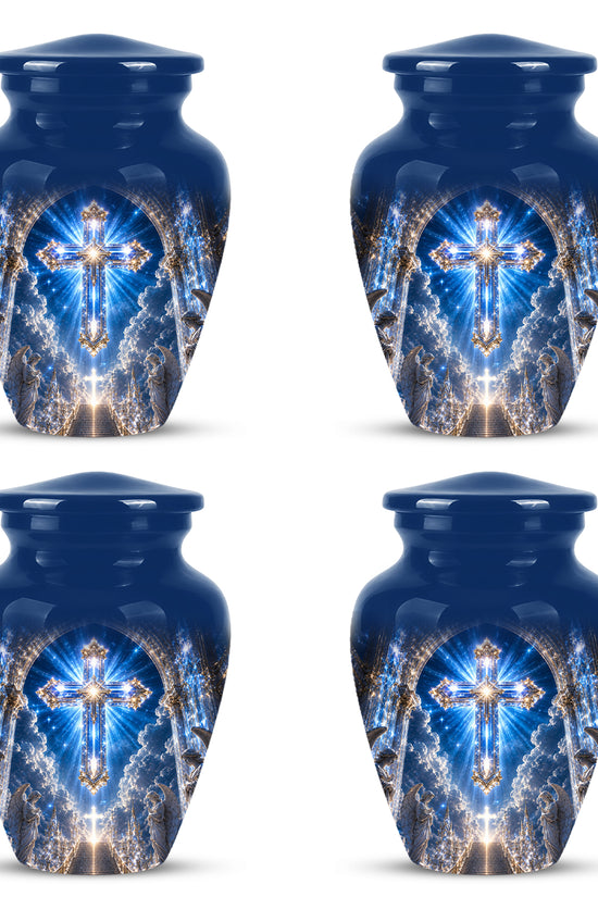 Heavenly Cross Cremation Urn – Blue Memorial Urn For Human Ashes