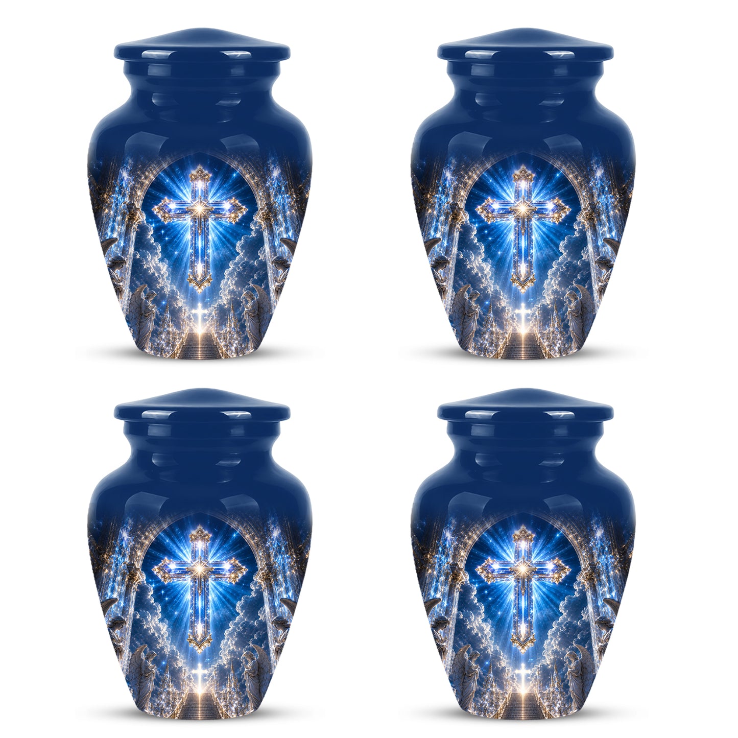 Heavenly Cross Cremation Urn – Blue Memorial Urn For Human Ashes