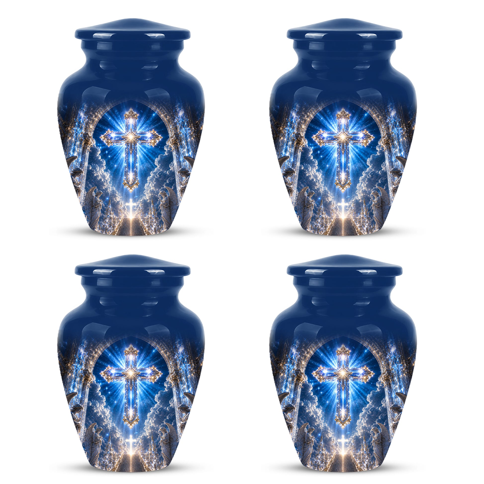 Heavenly Cross Cremation Urn – Blue Memorial Urn For Human Ashes