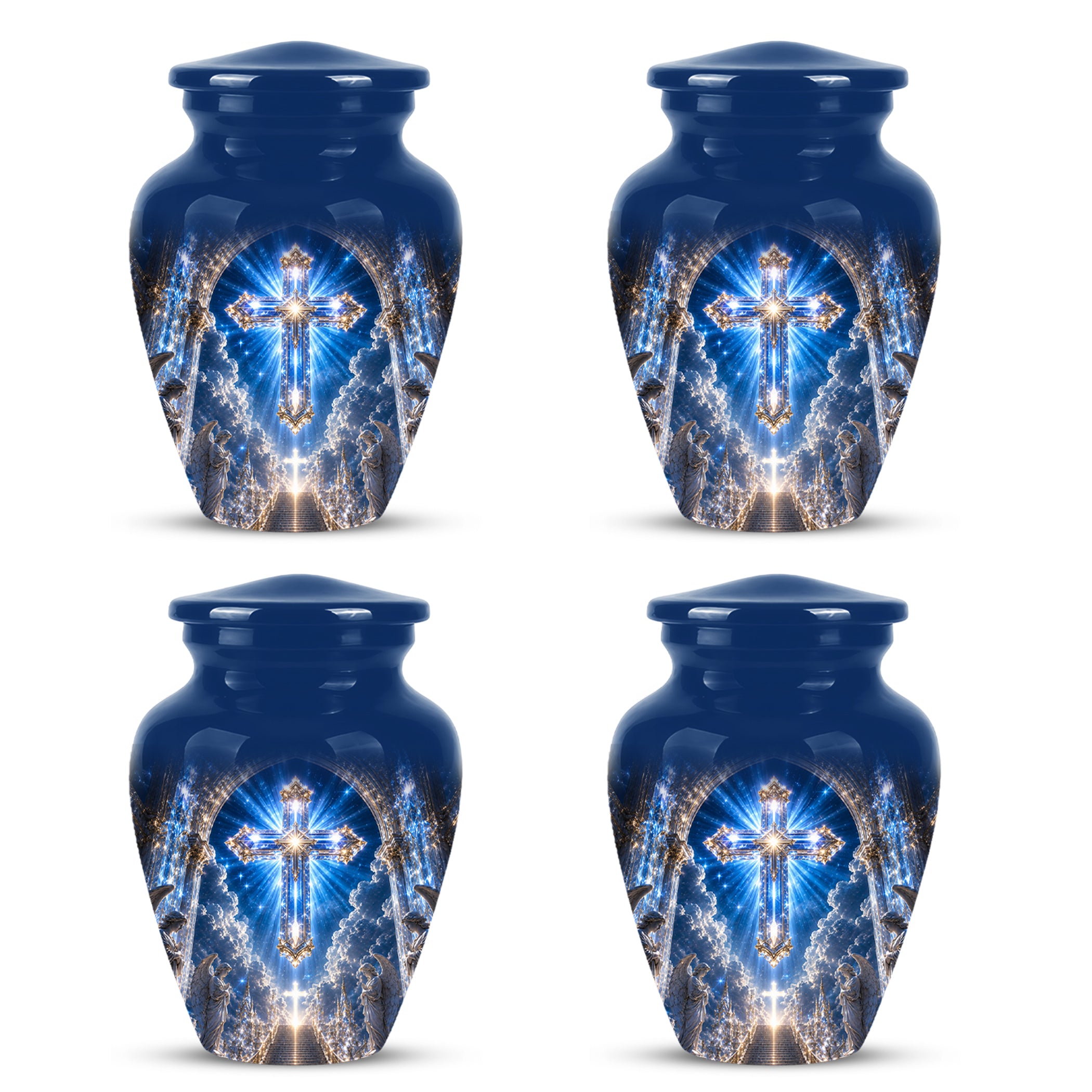 Heavenly Cross Cremation Urn – Blue Memorial Urn For Human Ashes