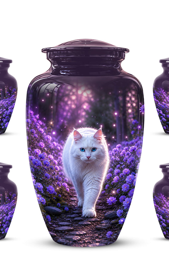 White Cat Cremation Urn - Personalized Burial Urns For Pet Ashes
