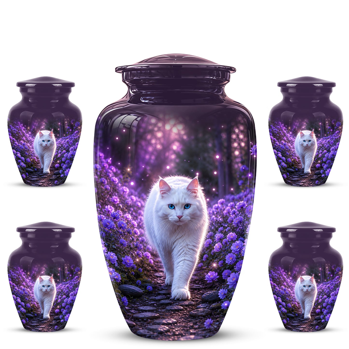 White Cat Cremation Urn - Personalized Burial Urns For Pet Ashes