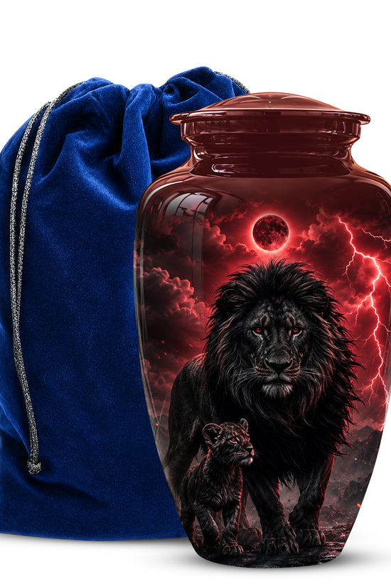 Lion With Cub Urn - Handcrafted Personalized Lion Burial Urn For Ashes
