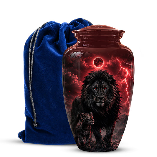 Lion With Cub Urn - Handcrafted Personalized Lion Burial Urn For Ashes