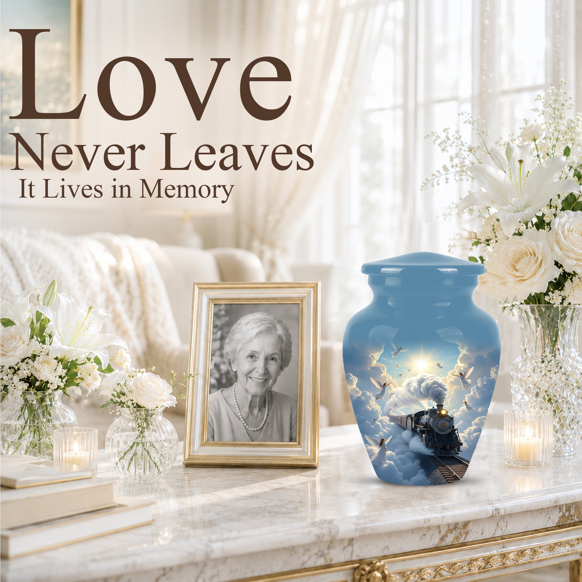 Heavenly Train Cremation Urn – Angel Clouds Memorial Urns For Ashes