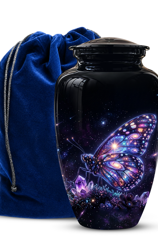 Purple Butterfly Cremation Urn - Beautiful Black Urns For Human Ashes