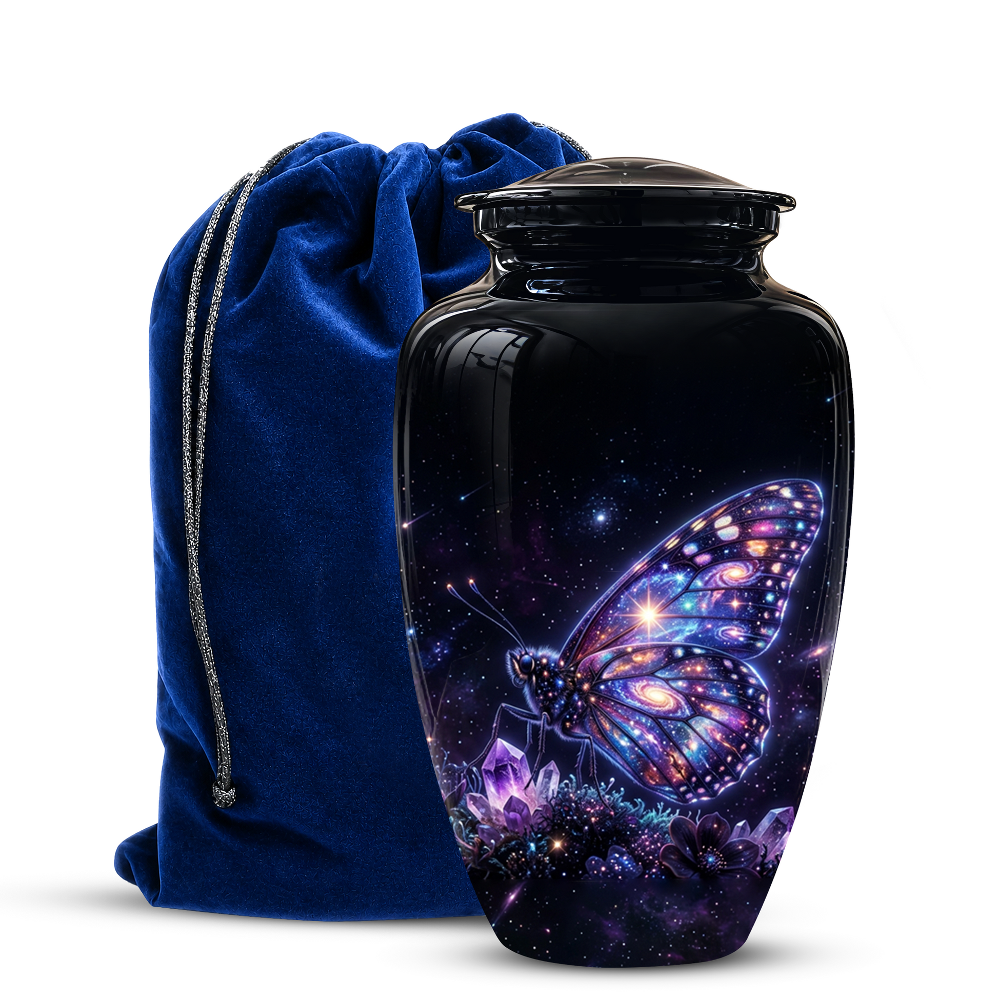 Purple Butterfly Cremation Urn - Beautiful Black Urns For Human Ashes