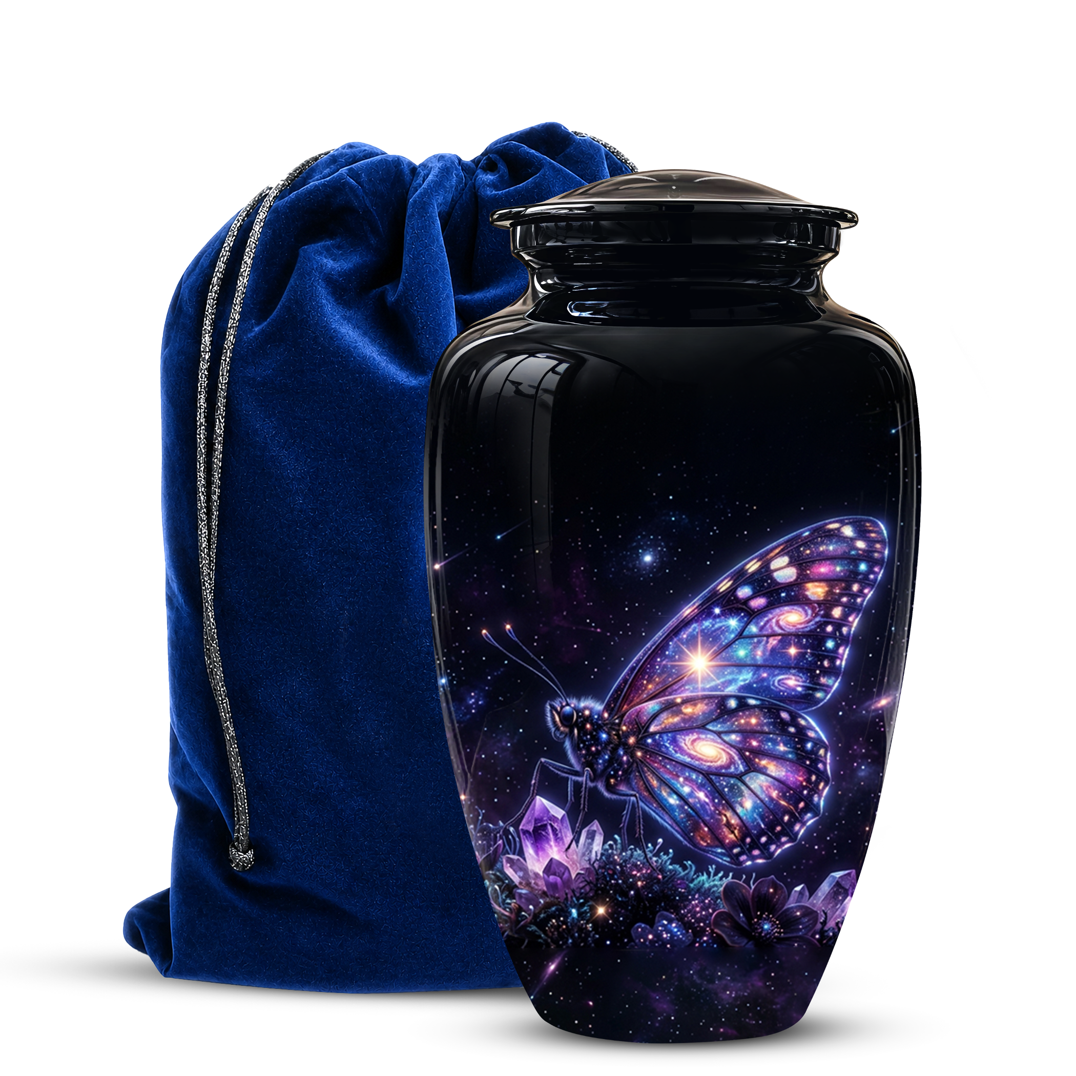 Purple Butterfly Cremation Urn - Beautiful Black Urns For Human Ashes