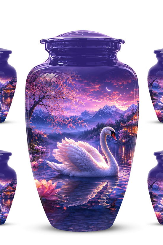 Swan & Cherry Blossom Serenade Urn - Beautiful Custom Urns For Ashes