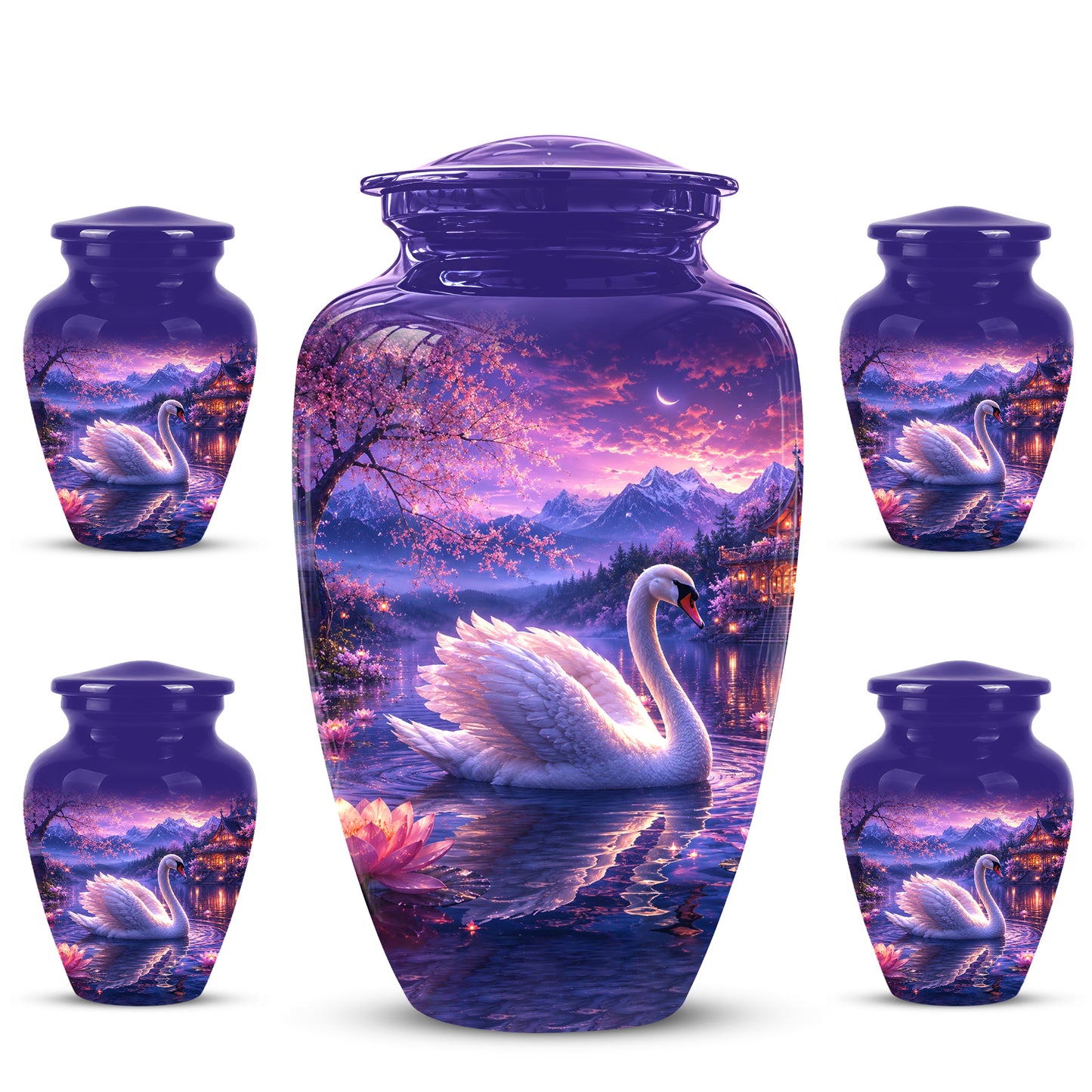 Swan & Cherry Blossom Serenade Urn - Beautiful Custom Urns For Ashes