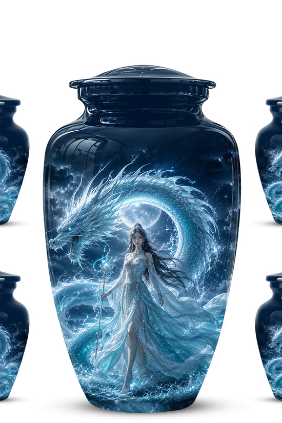 Dragon And Moon Goddess Fantasy Urn - Artistic Memorial Urns For Ashes