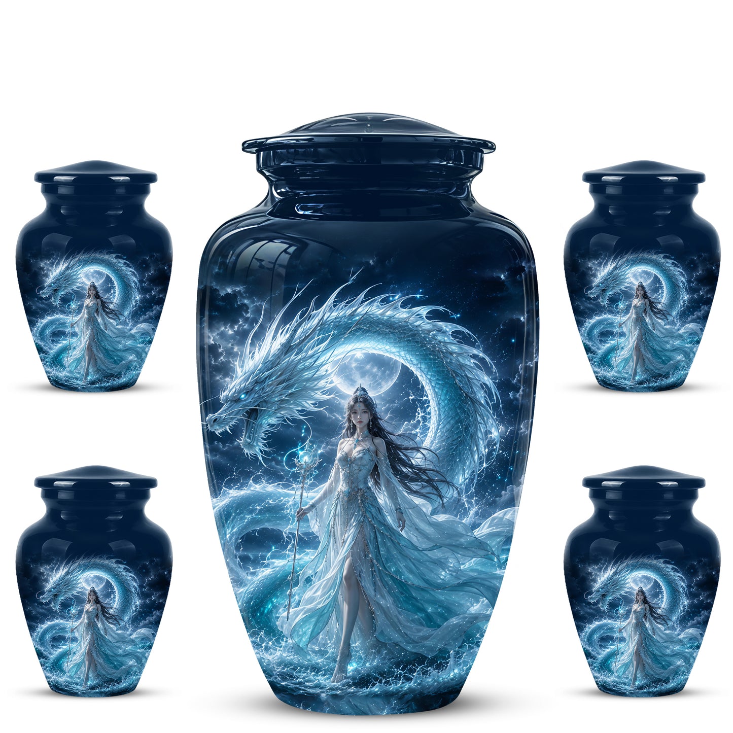 Dragon And Moon Goddess Fantasy Urn - Artistic Memorial Urns For Ashes