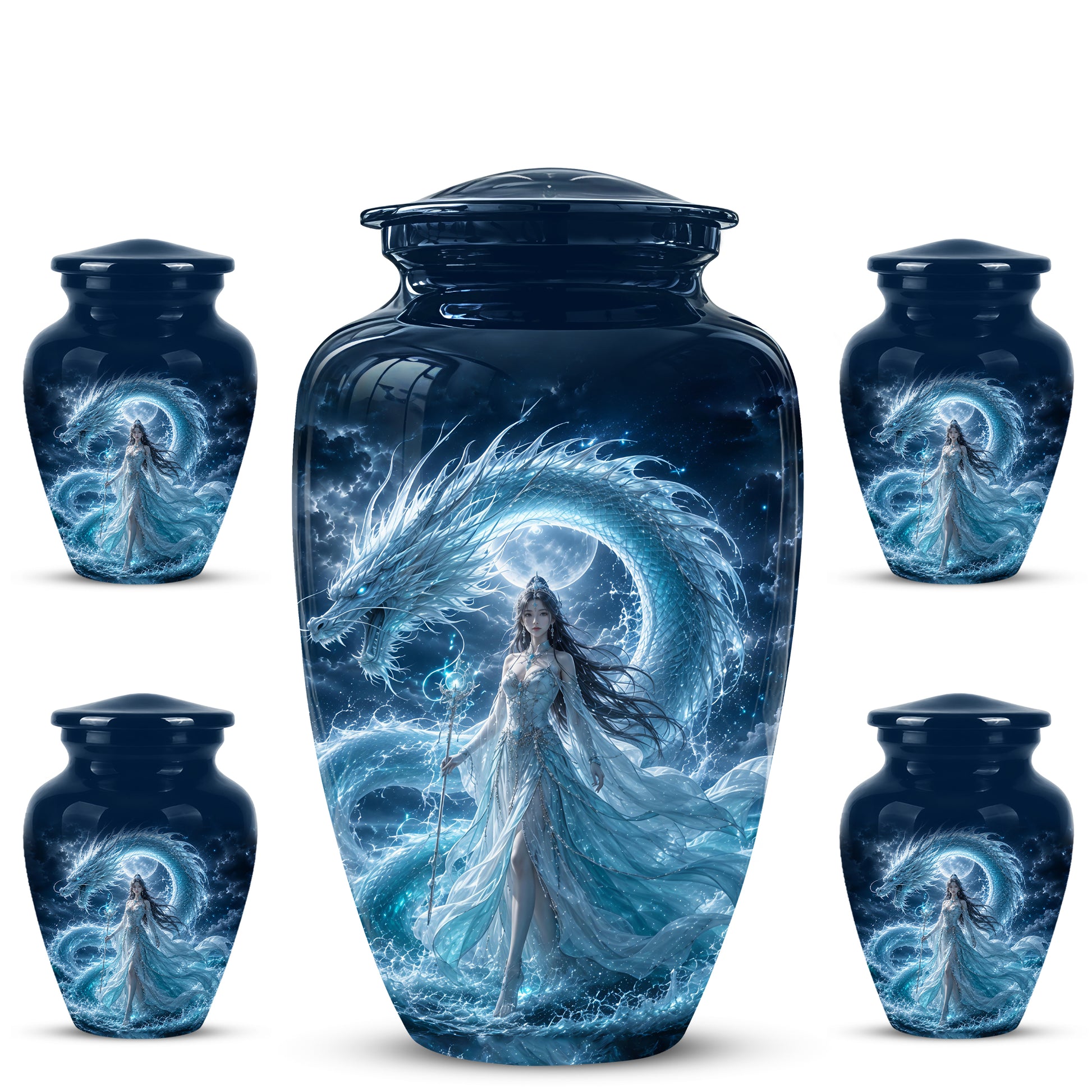 Dragon And Moon Goddess Fantasy Urn - Artistic Memorial Urns For Ashes