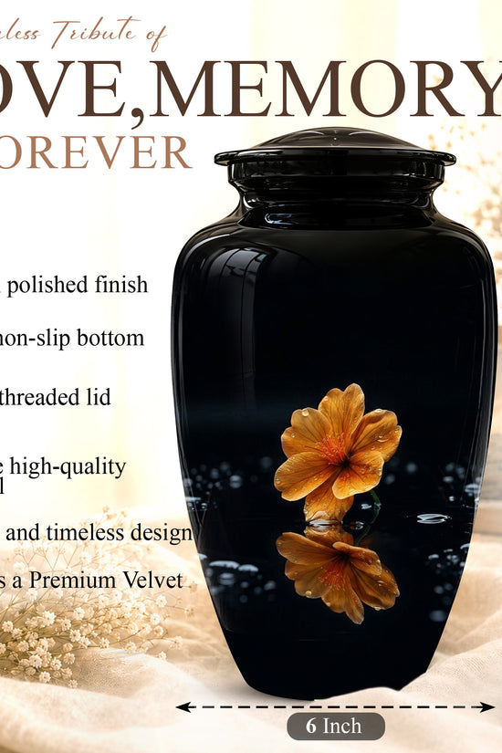 Decorative Yellow Flower Themed Urn - Decorative Black Urns For Ashes