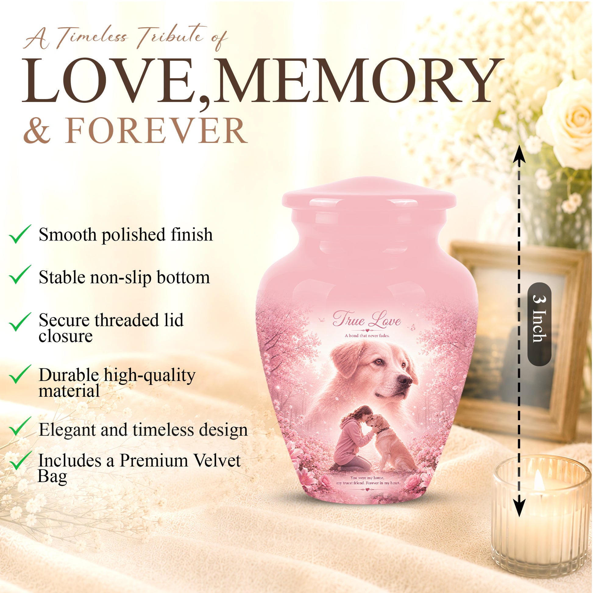 Pink Pet Dog Memorial Urn – Dog Burial Urn for Pets Ashes