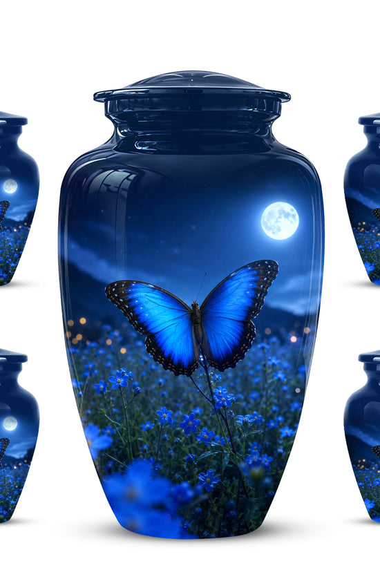 Personalized Blue Butterfly Cremation Urn - Handcrafted Urns For Mom