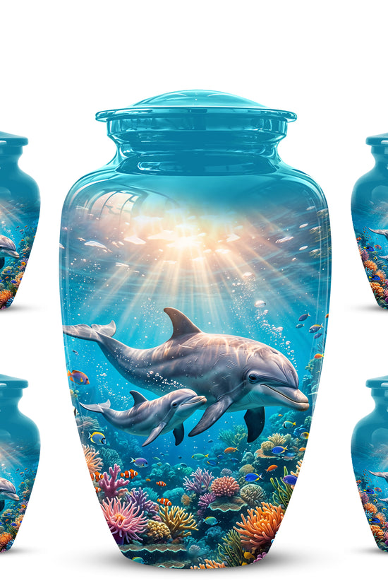 Baby Dolphin With Mother - Beautiful Artistic Urn To Tribute Mom Ashes