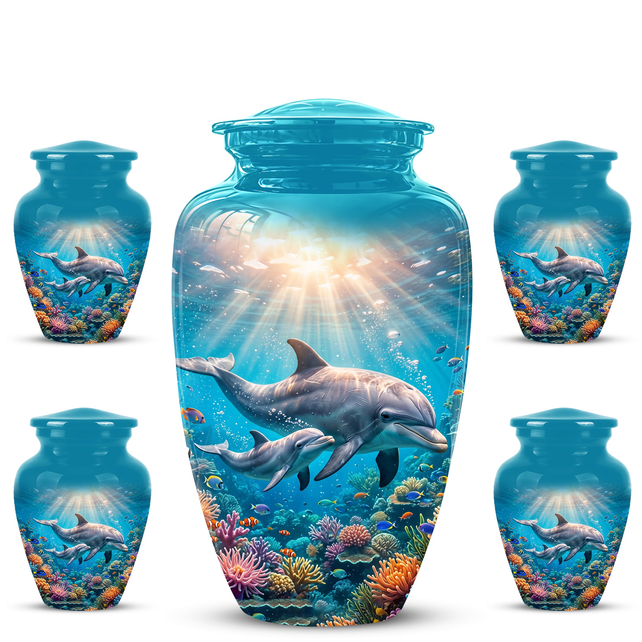 Baby Dolphin With Mother - Beautiful Artistic Urn To Tribute Mom Ashes