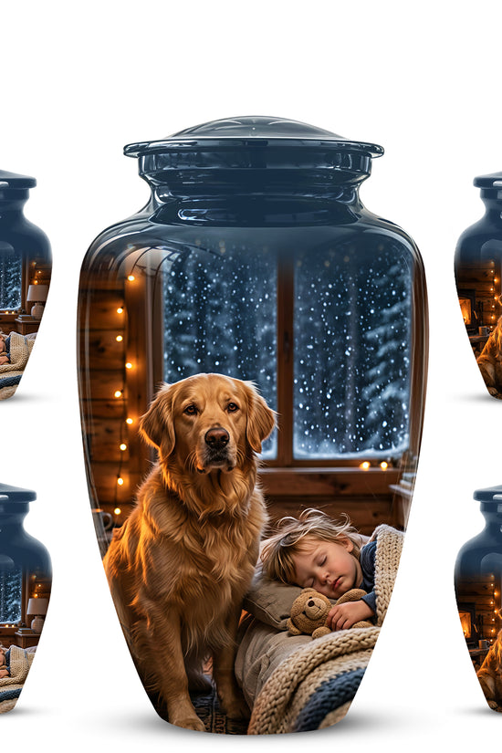 Golden Retriever Dog With Child - Beautiful Custom Pet Urns For Ashes