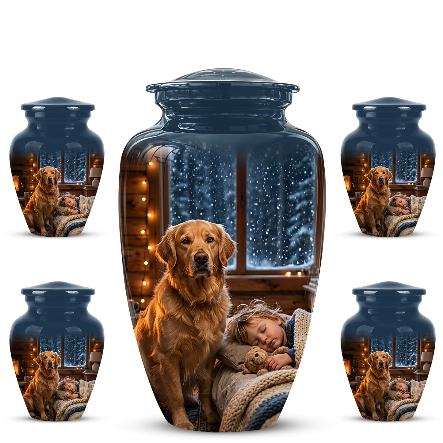 Golden Retriever Dog With Child - Beautiful Custom Pet Urns For Ashes