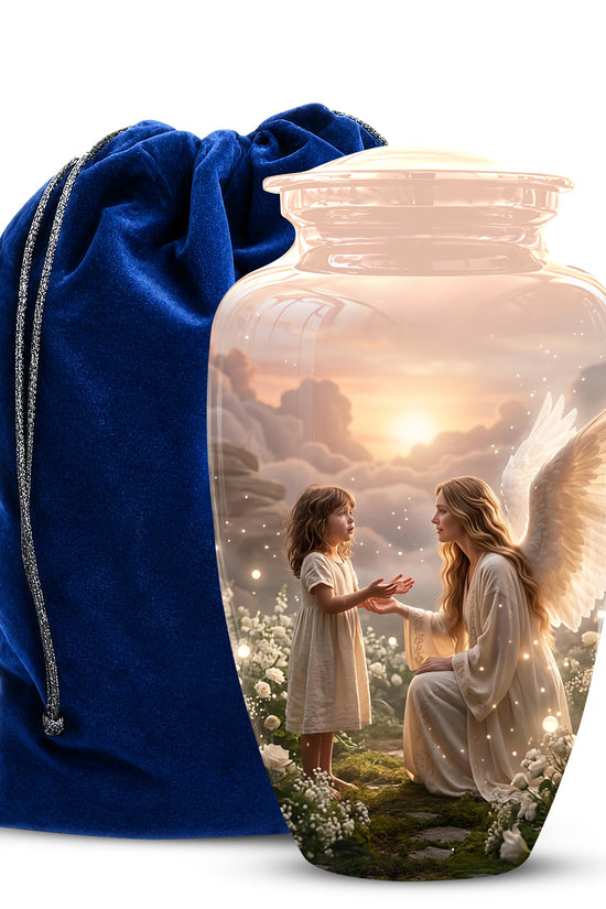 Angel Mom With Girl Child - Beautiful Artistic Custom Urns For Mom Ashes