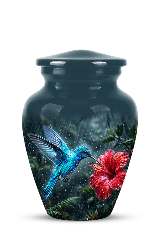 Blue Hummingbird With Red Flower - Personalized Memorial Urns For Ashes
