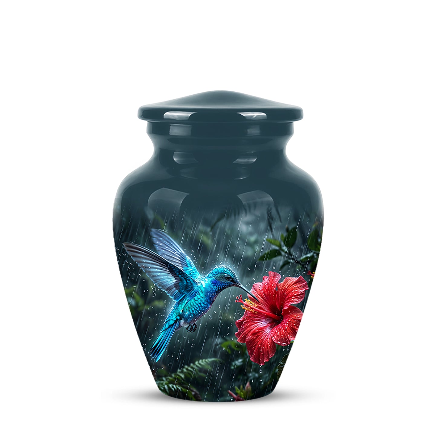 Blue Hummingbird With Red Flower - Personalized Memorial Urns For Ashes