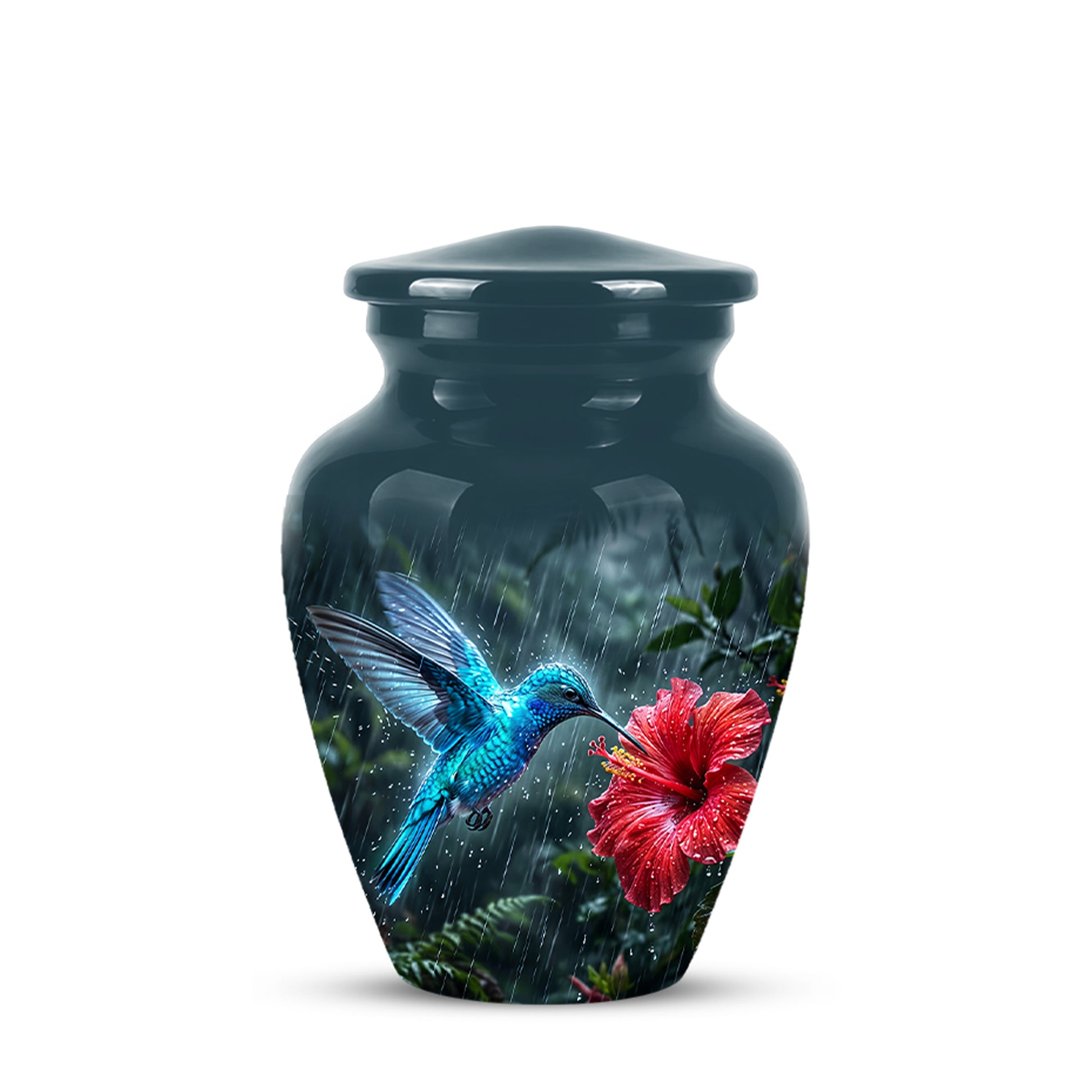 Blue Hummingbird With Red Flower - Personalized Memorial Urns For Ashes