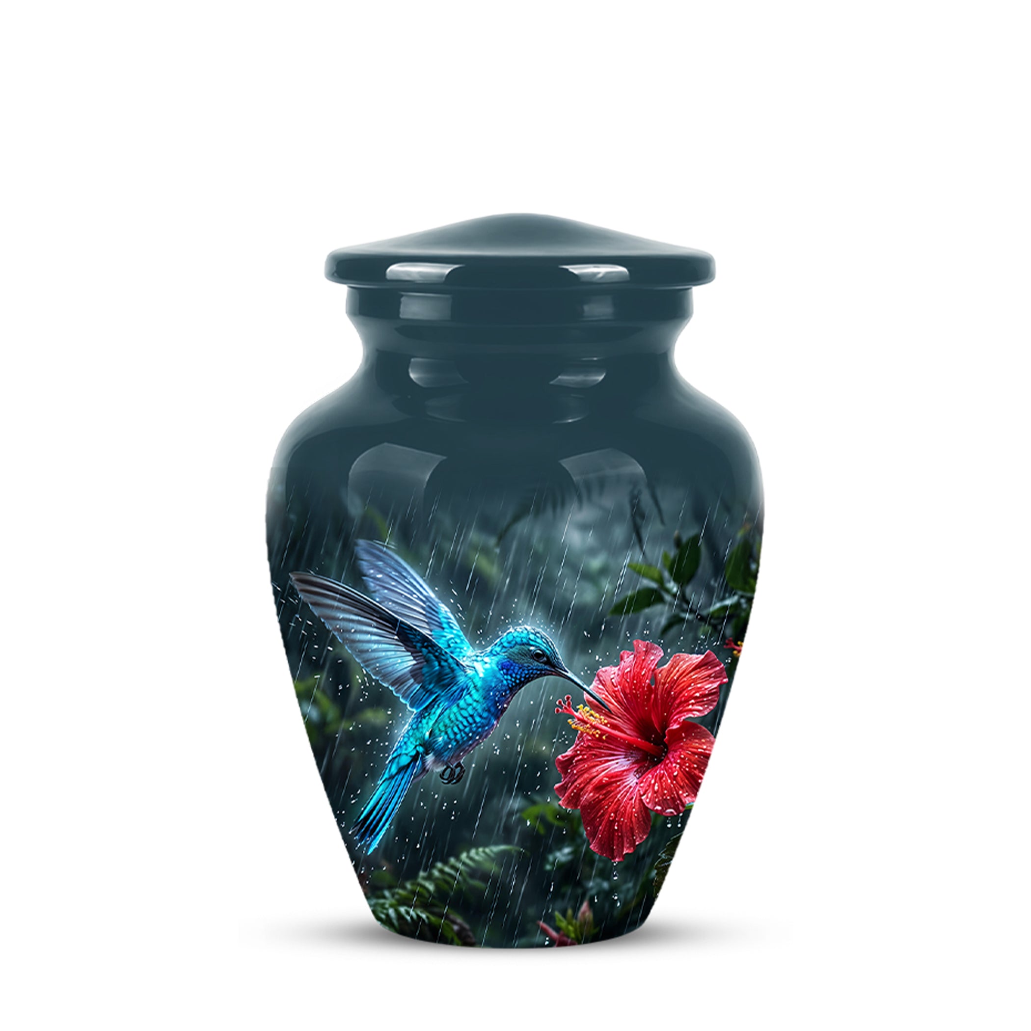 Blue Hummingbird With Red Flower - Personalized Memorial Urns For Ashes