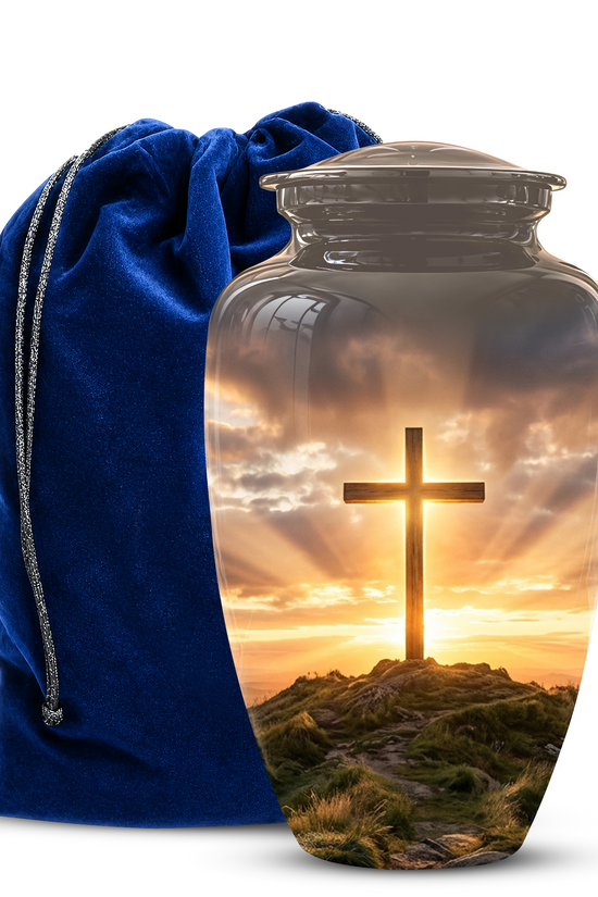 Christian Cross Cremation Urn - Sunrise Scenic Burial Urns For Human Ashes