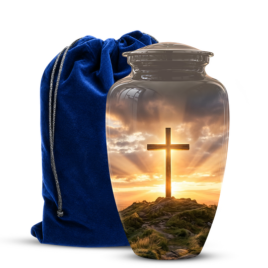 Christian Cross Cremation Urn - Sunrise Scenic Burial Urns For Human Ashes