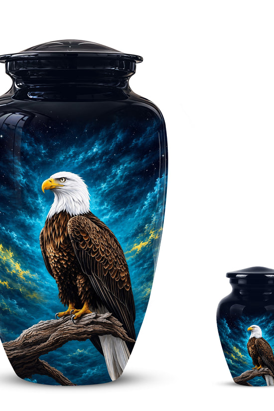 Cosmic Bald Eagle Cremation Urn - Decorative Memorial Urns For Human Ashes