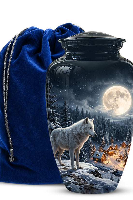 Moonlit Wolf Urn for Ashes - Custom Memorial Urn For Human Ashes