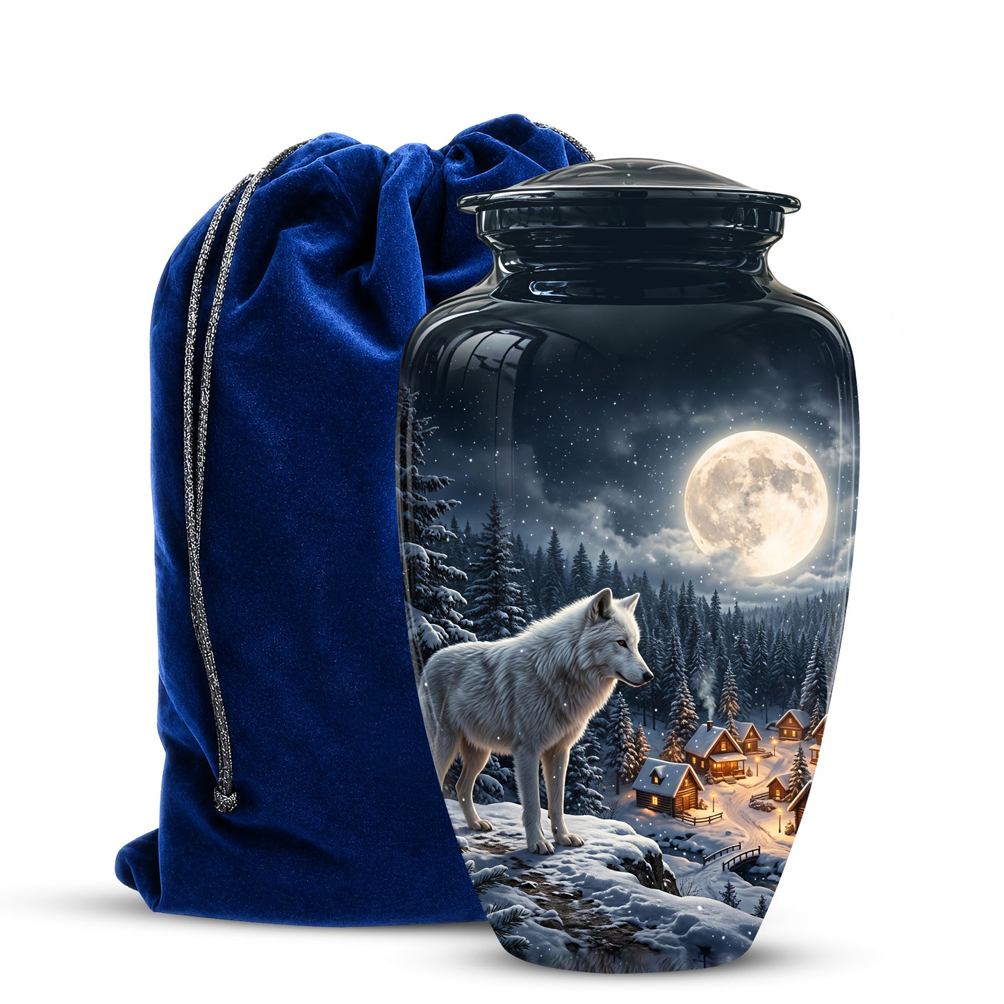 Moonlit Wolf Urn for Ashes - Custom Memorial Urn For Human Ashes