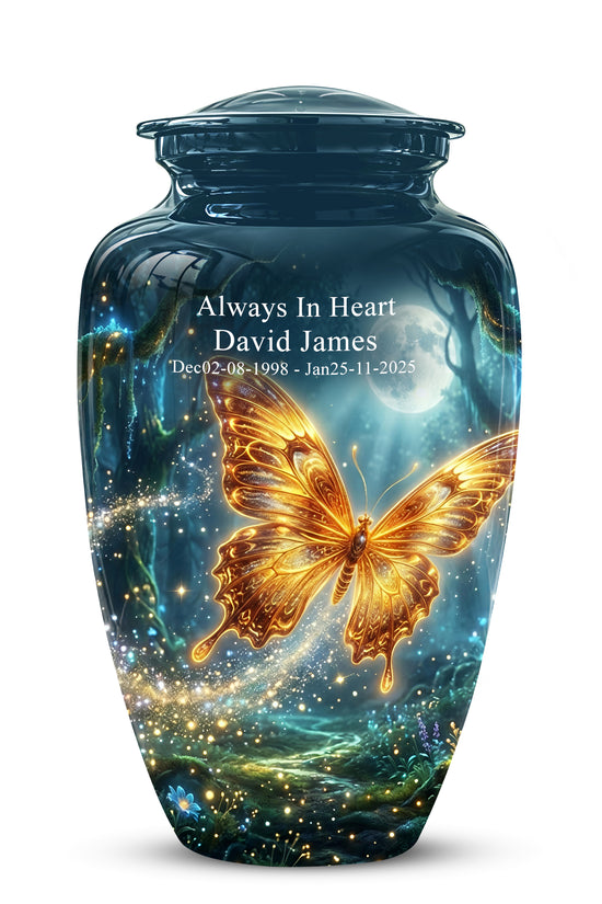 Glowing Yellow Butterfly Themed Urn - Moonlight Memorial Urns For Ashes