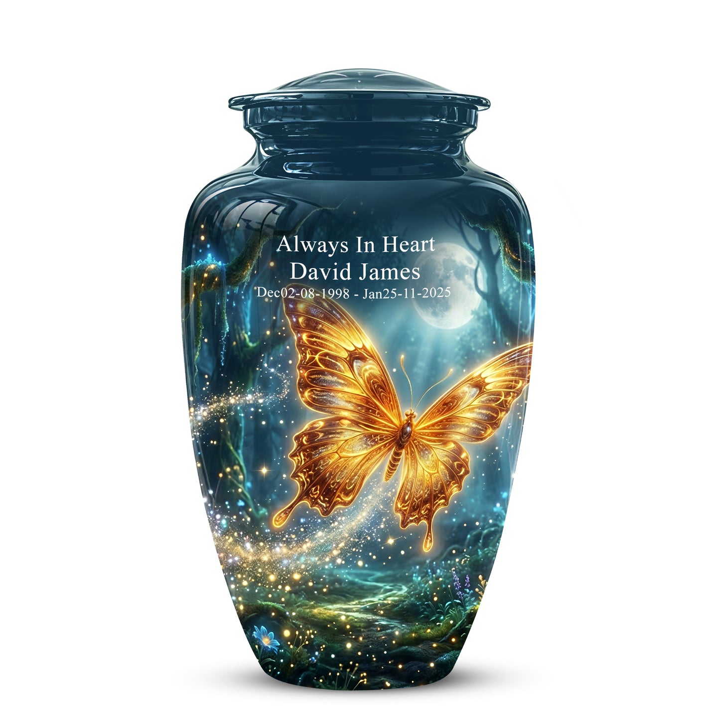 Glowing Yellow Butterfly Themed Urn - Moonlight Memorial Urns For Ashes