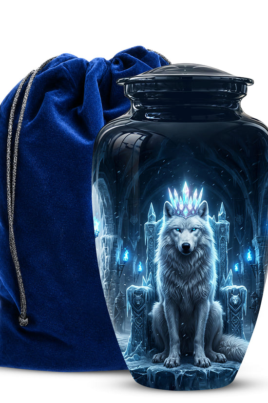 Ice Throne Wolf King Urn for Ashes | Personalized Urn Memorial
