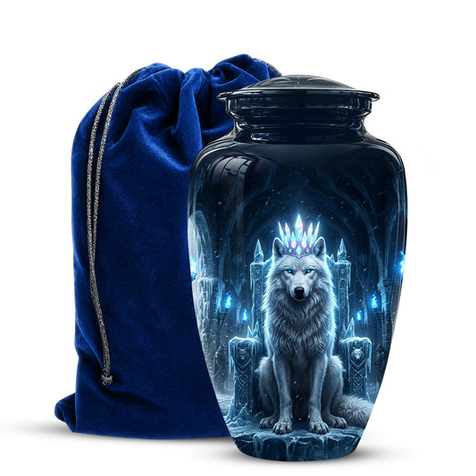 Ice Throne Wolf King Urn for Ashes | Personalized Urn Memorial