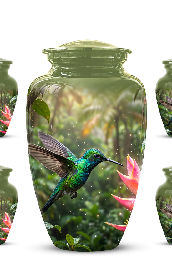 Celestial Flying Green Hummingbird Urn - Majestic Handcrafted Burial Urn